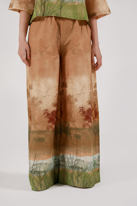 PRINTED WIDE LEG TROUSERS