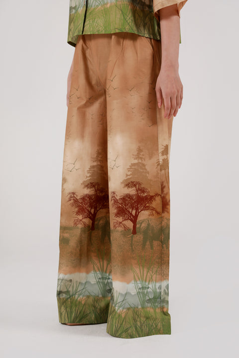 PRINTED WIDE LEG TROUSERS