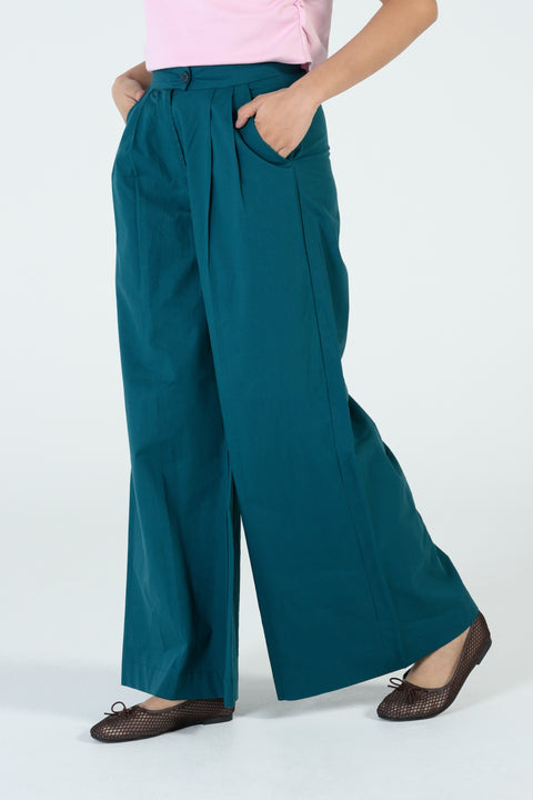 PLEATED WIDE LEG TROUSERS