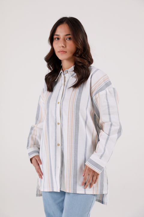 TEXTURED OVERSIZED BUTTON DOWN SHIRT