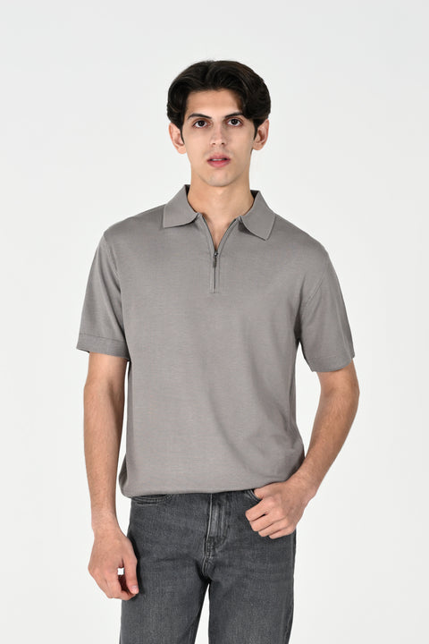 ZIP PLACKET KNITTED POLO