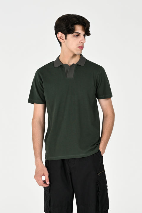 TEXTURED CONTRAST COLLAR & PLACKET POLO