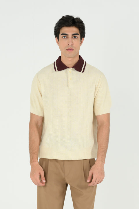CONTRAST COLLAR KNITTED POLO