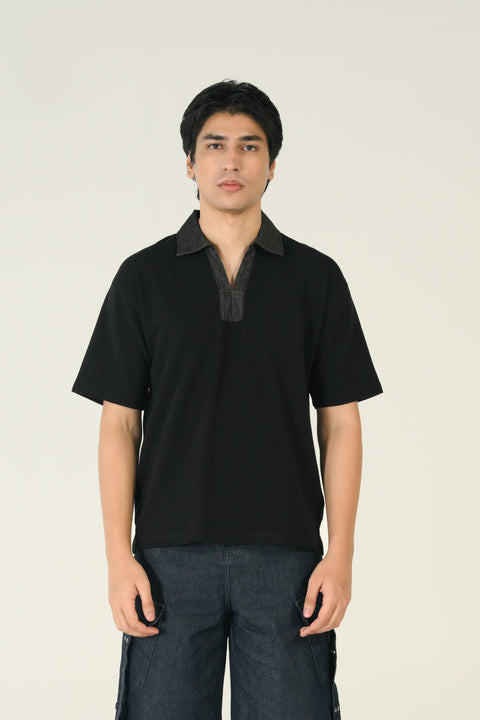 RELAXED FIT CONTRAST COLLAR TEXTURED POLO