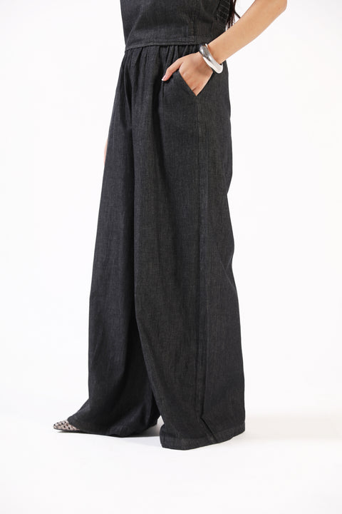 DENIM MEGA WIDE LEG TROUSERS
