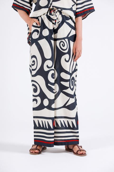 PRINTED WIDE LEG TROUSERS