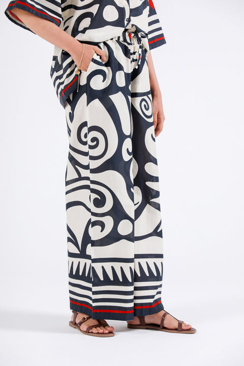 PRINTED WIDE LEG TROUSERS