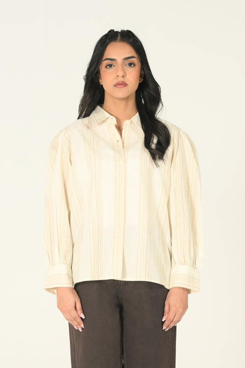 BUTTON DOWN SHIRT WITH BLOUSED SLEEVE