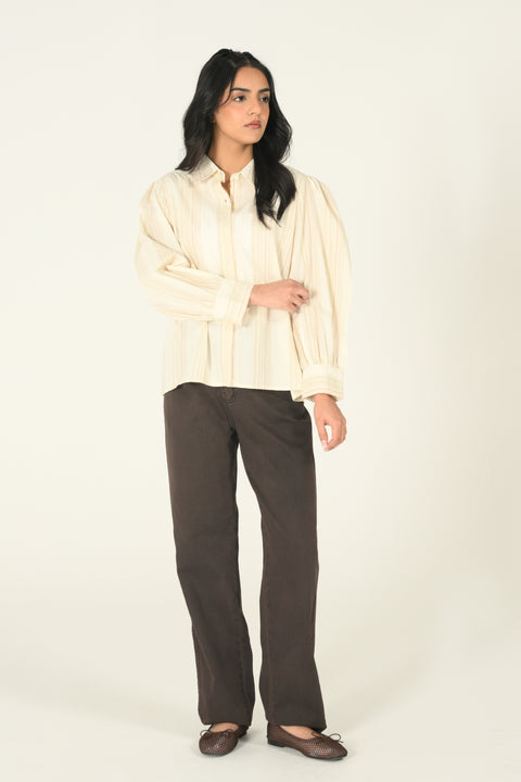 BUTTON DOWN SHIRT WITH BLOUSED SLEEVE