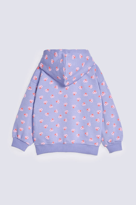 GIRLS FLORAL ZIPPER HOODED TOP