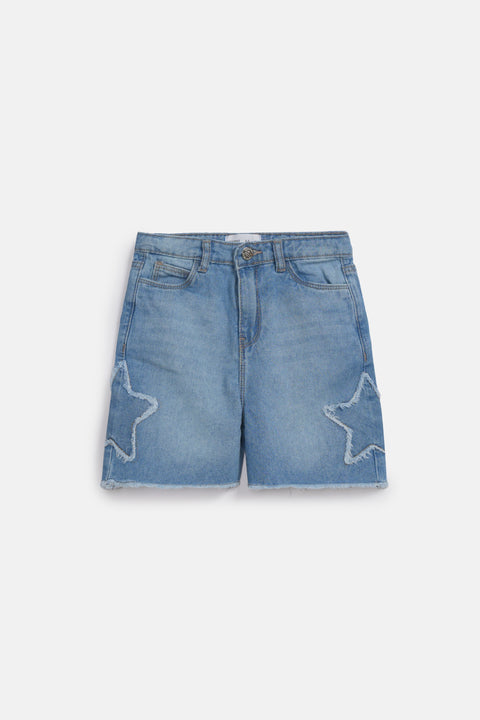 GIRLS STAR PATCH DENIM SHORTS