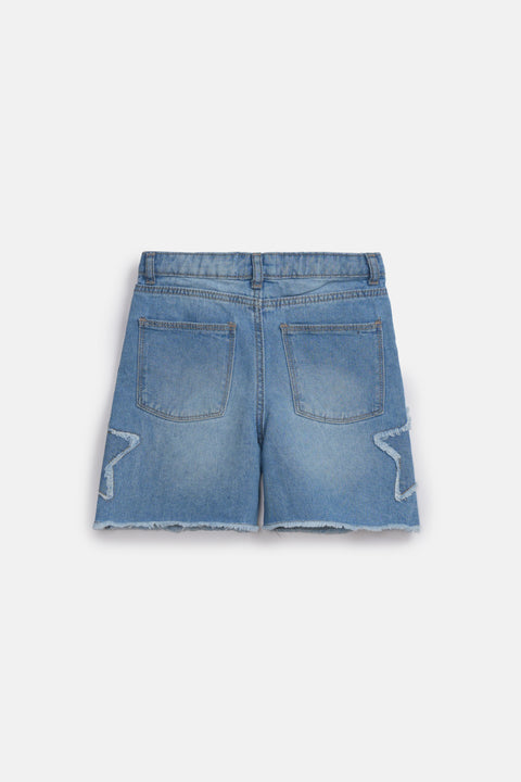 GIRLS STAR PATCH DENIM SHORTS