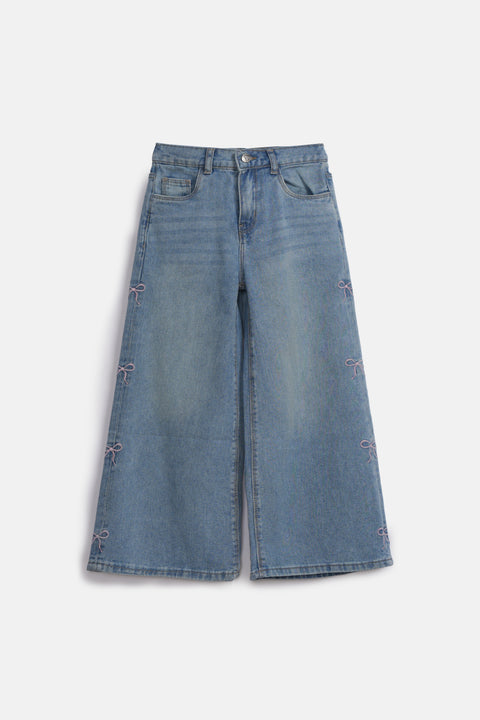 GIRLS EMBROIDERED WIDE LEG DENIM