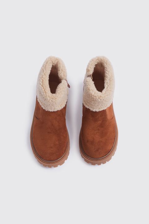 GIRLS FUR CUFF ANKLE BOOTS