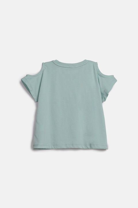 GIRLS COLD SHOULDER FOIL GRAPHIC T-SHIRT