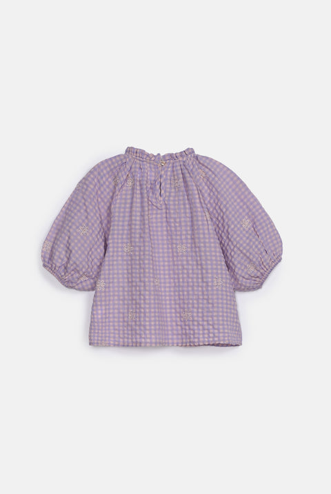 GIRLS CHECKERED EMBROIDERED TOP