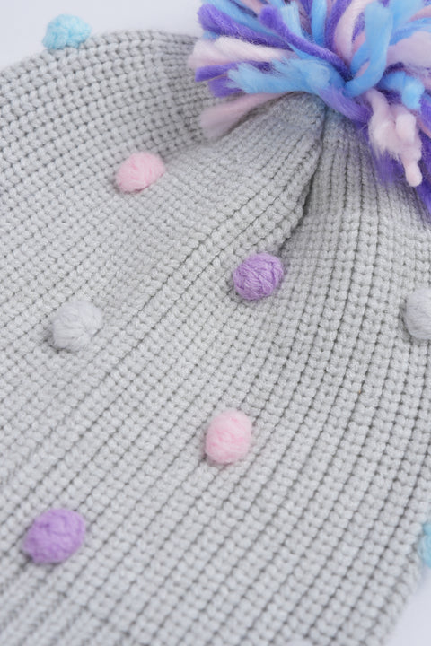 GIRLS POM POM KNITTED CAP