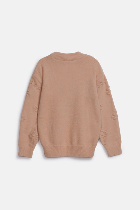 GIRLS CREW NECK FLOWER KNIT SWEATER