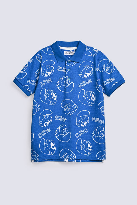 BOYS SMURF PRINT POLO