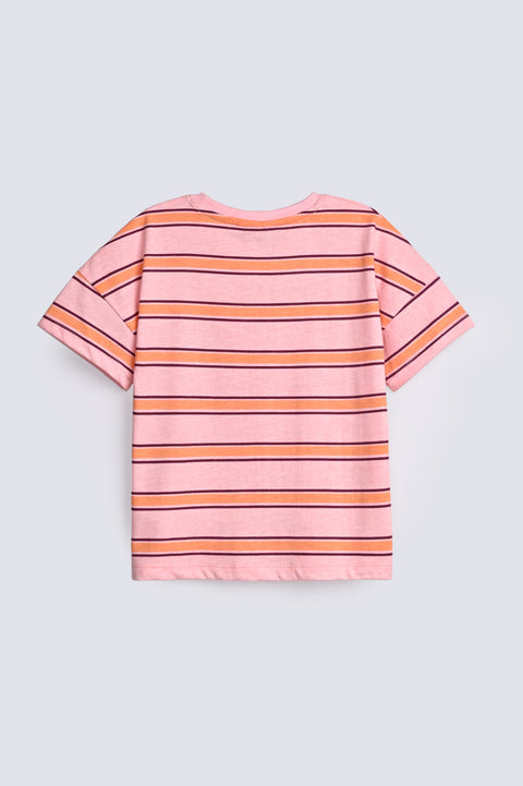 GIRLS DROP SHOULDER STRIPERED T SHIRT