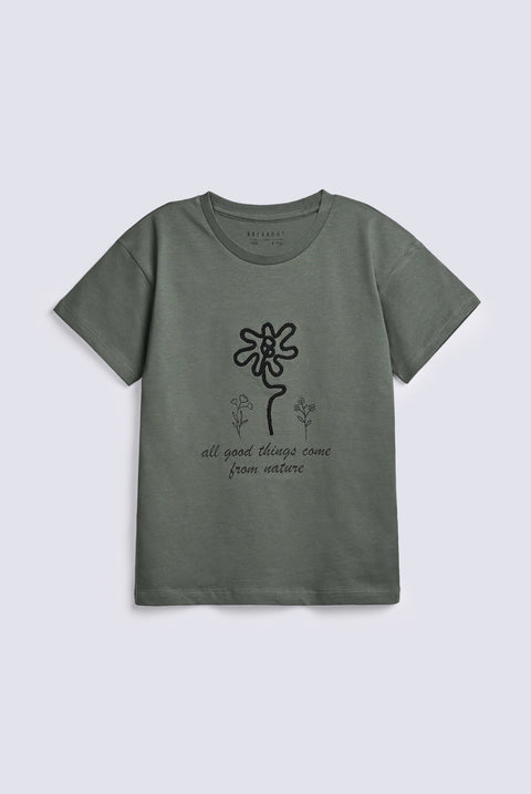 GIRLS DROP SHOULDER FLOWER T SHIRT