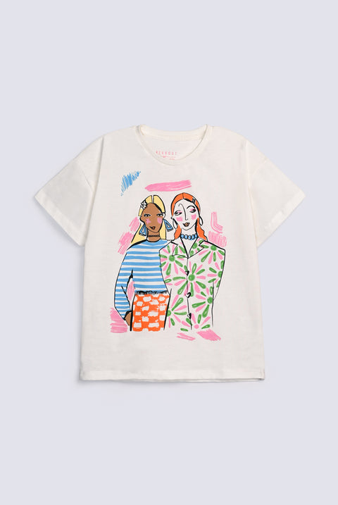 GIRLS DROP SHOULDER PRINTED T SHIRT