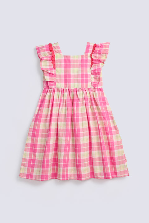 GIRLS CHECKERED DRESS WITH FRILL