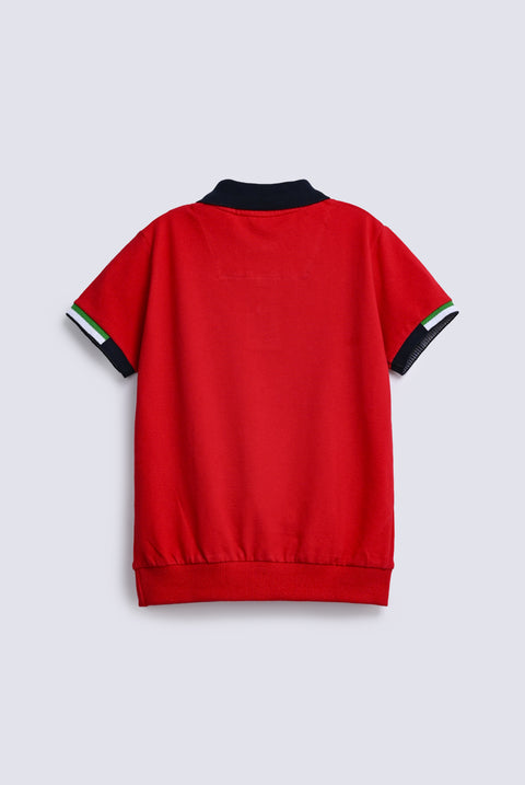 BOYS JACQUARD CONTRAST RIBBED POLO