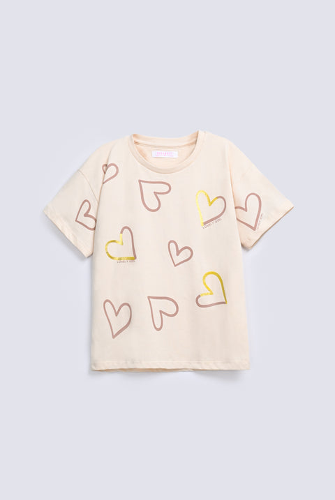 GIRLS BOXY PRINTED HEART T SHIRT
