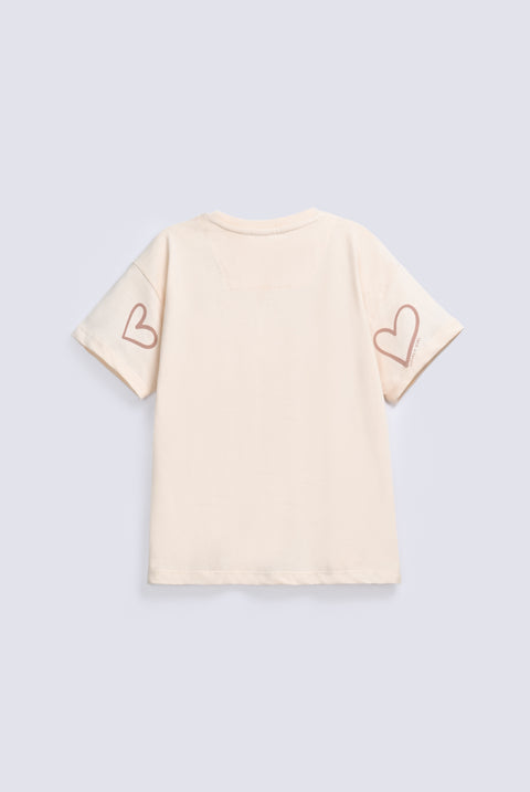 GIRLS BOXY PRINTED HEART T SHIRT