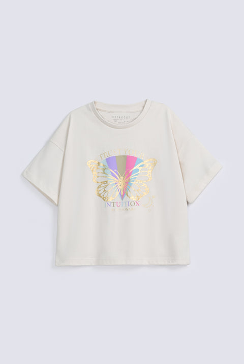 GIRLS BOXY BUTTERFLY PRINTED TEE SHIRT