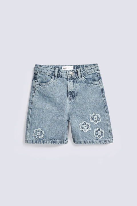 GIRLS FLOWER APPLIQUE DENIM SHORTS