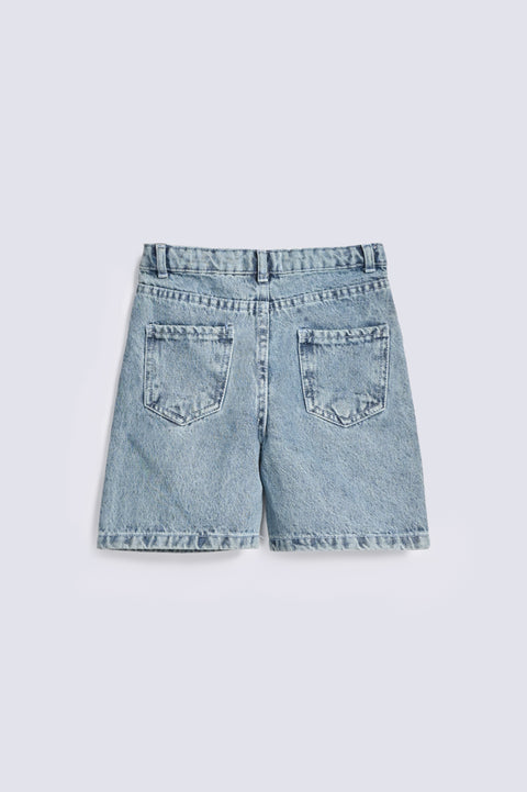 GIRLS FLOWER APPLIQUE DENIM SHORTS