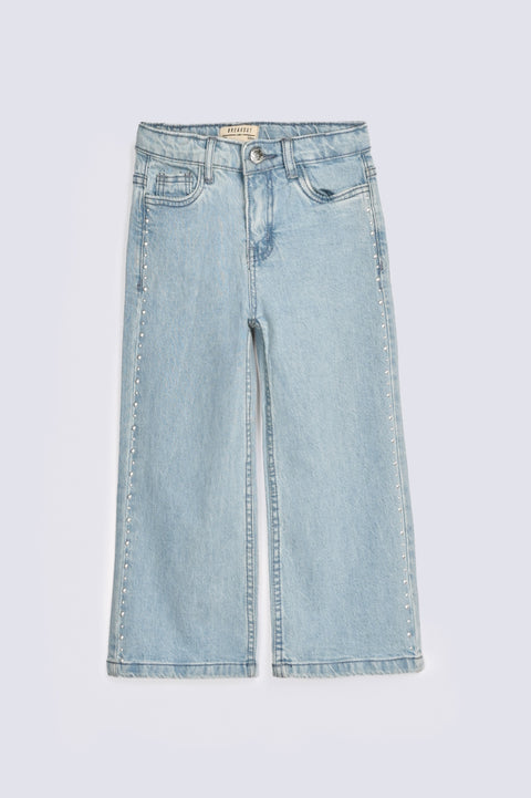 GIRLS WIDE LEG STUDDED DENIM