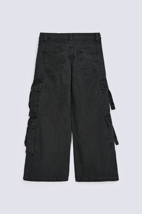 GIRLS WIDE LEG CARGO DENIM