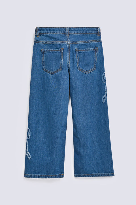 GIRLS WIDE LEG APPLIQUE DENIM