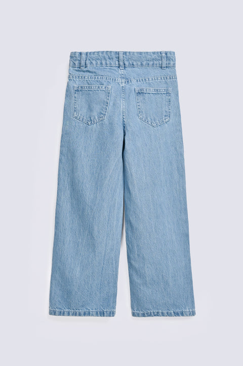 GIRLS WIDE LEG DENIM BELT DETAIL