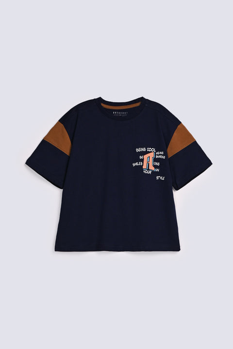 BOYS CONTRAST PANEL BOXY FIT TEE