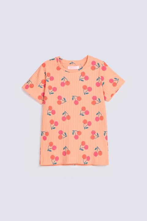 GIRLS PRINTED RIBBED TEE