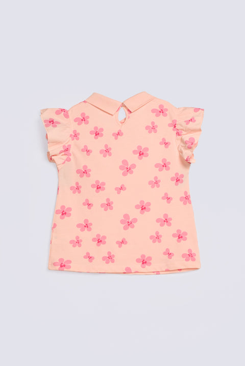 GIRLS FLORAL PRINTED POLO SHIRT