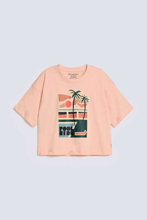 GIRLS BOXY FIT TROPICAL PRINTED T-SHIRT