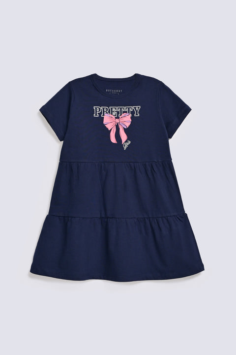 GIRLS PRINTED PANEL KNIT DRESS
