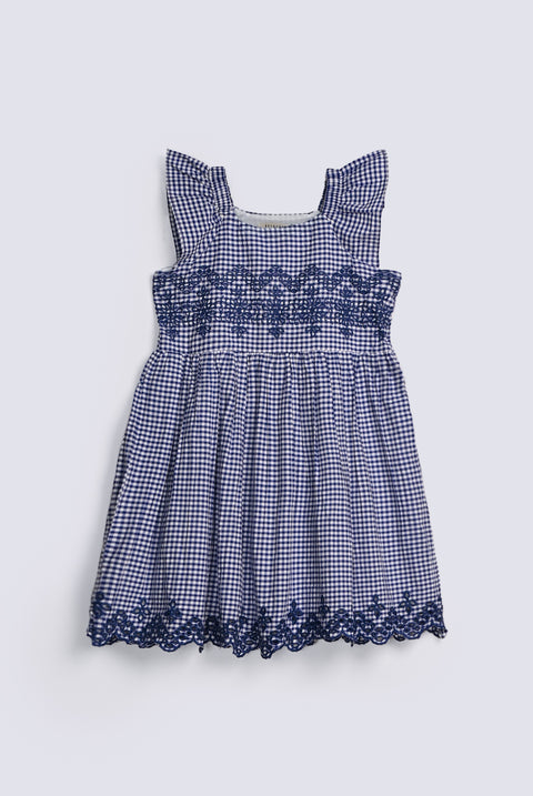 GIRLS CHECKERED EMBROIDERED DRESS