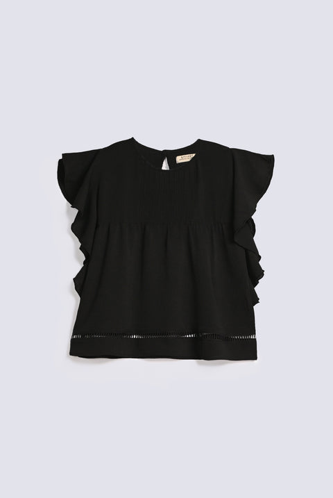 GIRLS FRILL SLV PLEATED TOP