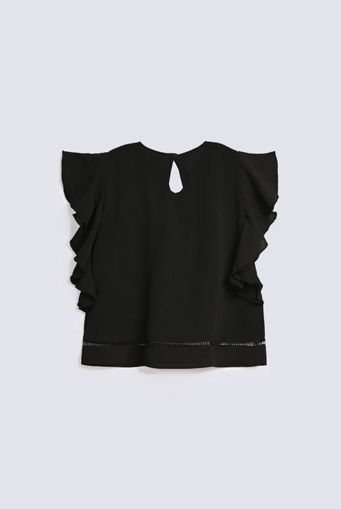 GIRLS FRILL SLV PLEATED TOP