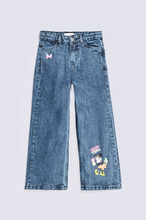 GIRLS WIDE LEG MINNIE PRINTED DENIM