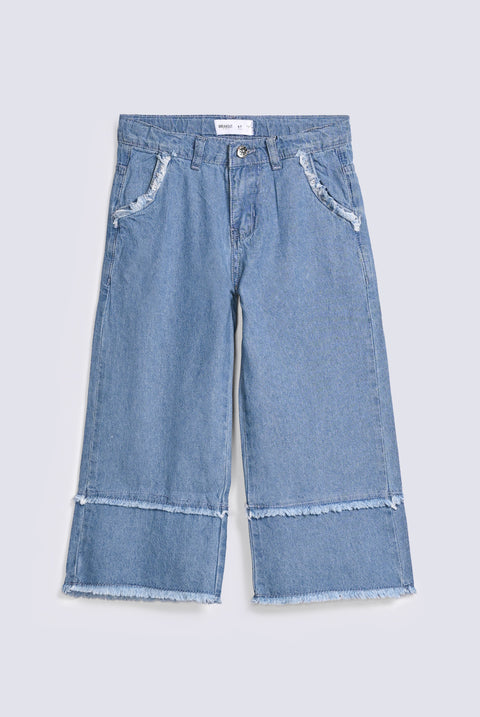 GIRLS LOOSE FRAYED HEM DENIM CAPRI