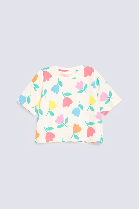 GIRLS FLORAL BOXY FIT PRINTED T-SHIRT