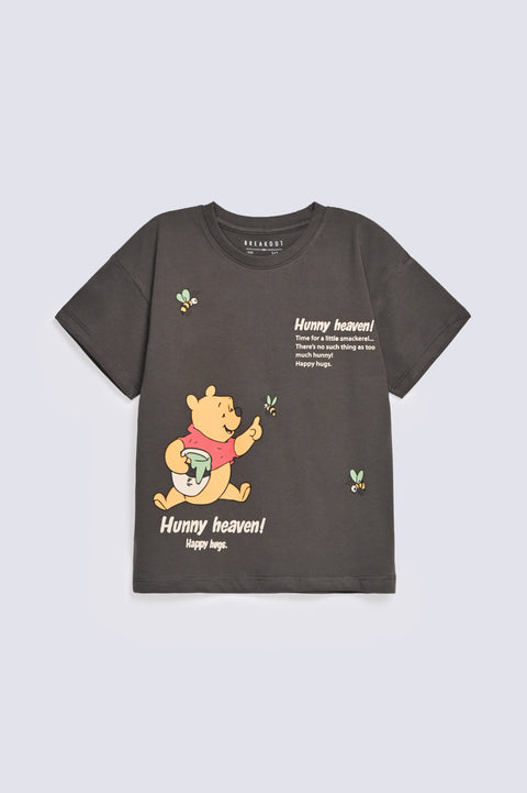GIRLS DROP SHOULDER POOH PRINTED T-SHIRT