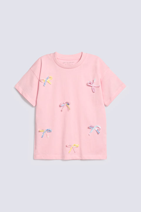 GIRLS DROP SHOULDER APPLIQUE BOW T-SHIRT